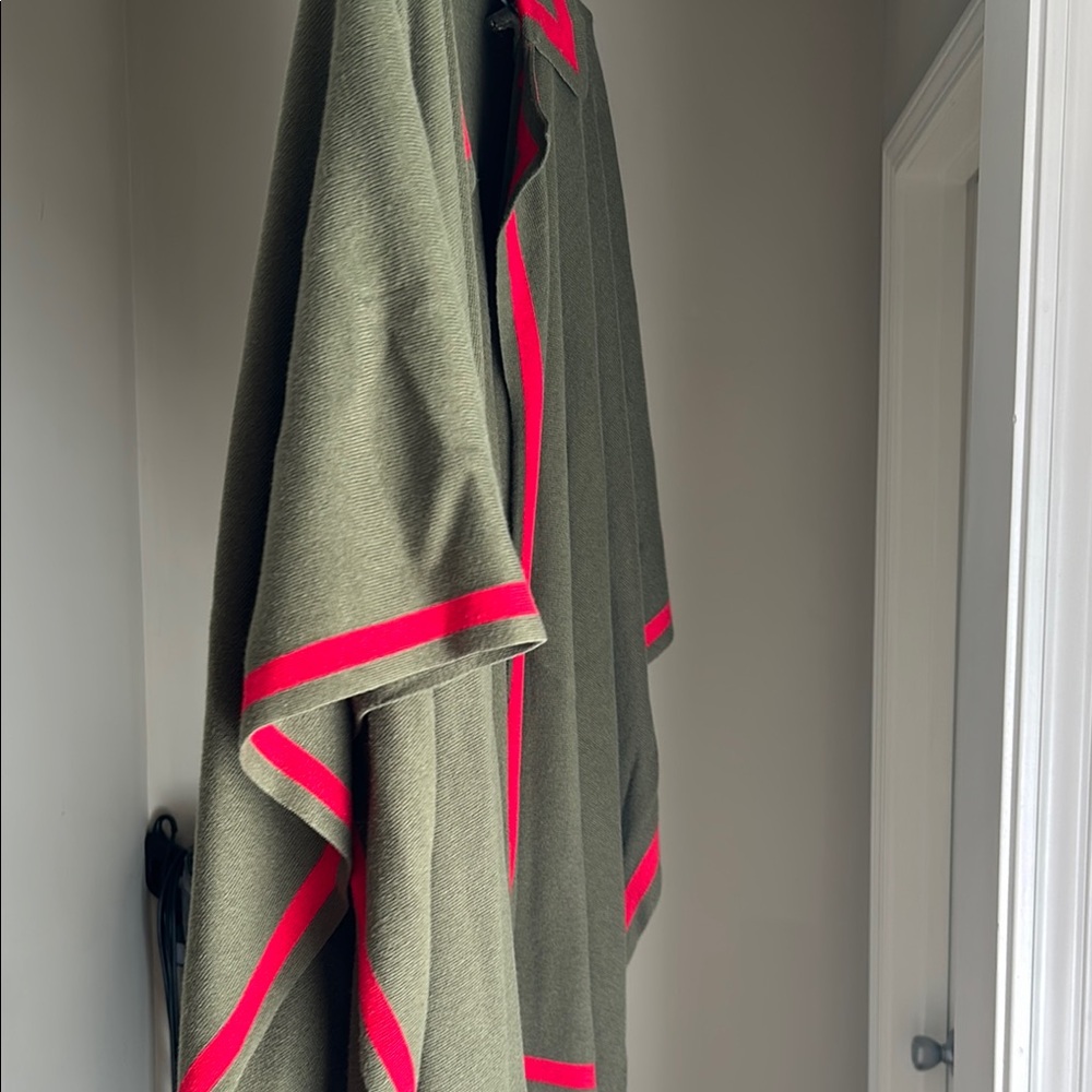 Talbot’s Green/Olive w/Red Trim-Women’s Poncho Sweater